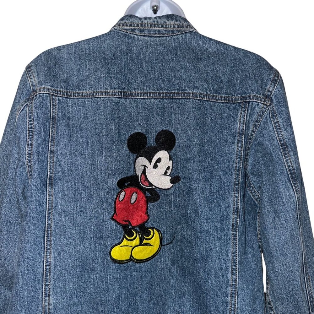 Disney Mickey Mouse Denim Jean Jacket Womens M Blue Embroidered Button Front - Picture 7 of 10